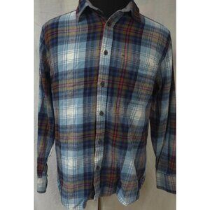 Eddie Bauer Mens Large Blue Plaid Heavyweight Button Up Outdoors Flannel Shirt